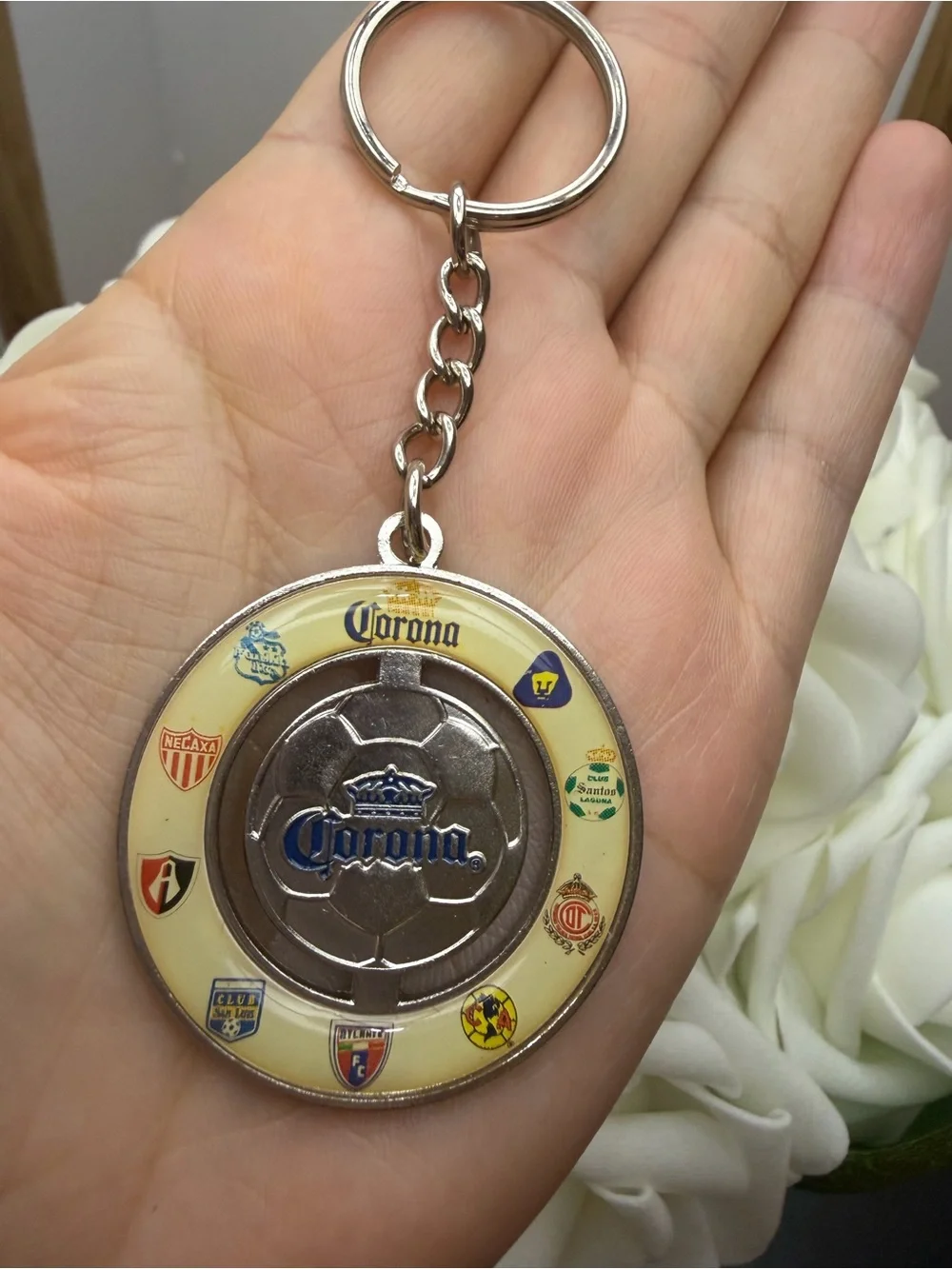 Corona Keychain with Yellow Enamel Ring and Silver Medallion